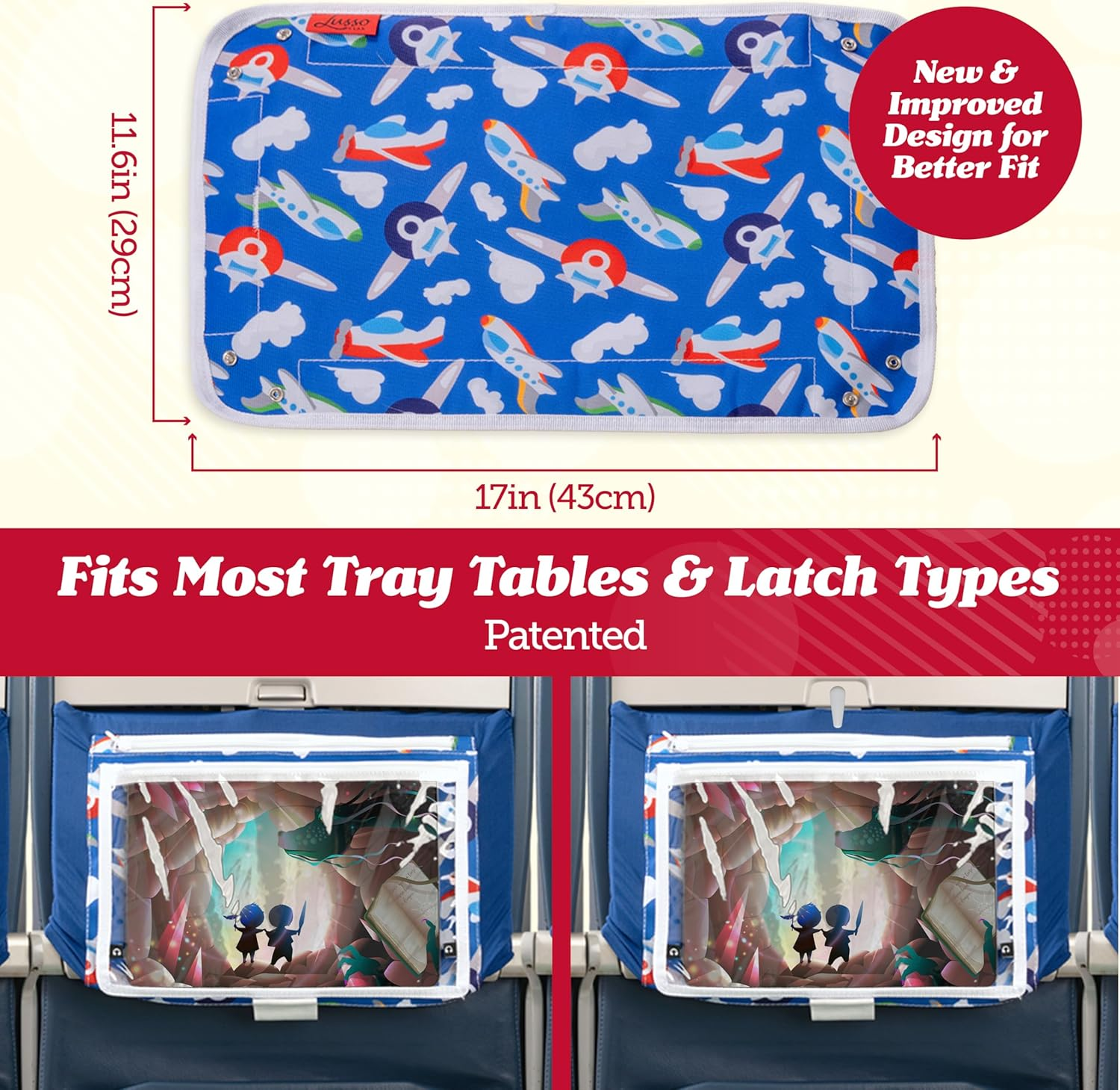 Lusso Gear Airplane Tray Table Cover with Pockets for Toddlers & Kids - Airplanes Pattern - Foldable & Rollable Lap Desk with Carabiner Clip - Toddler Travel Essentials & Plane Activities - Dinos image number 3