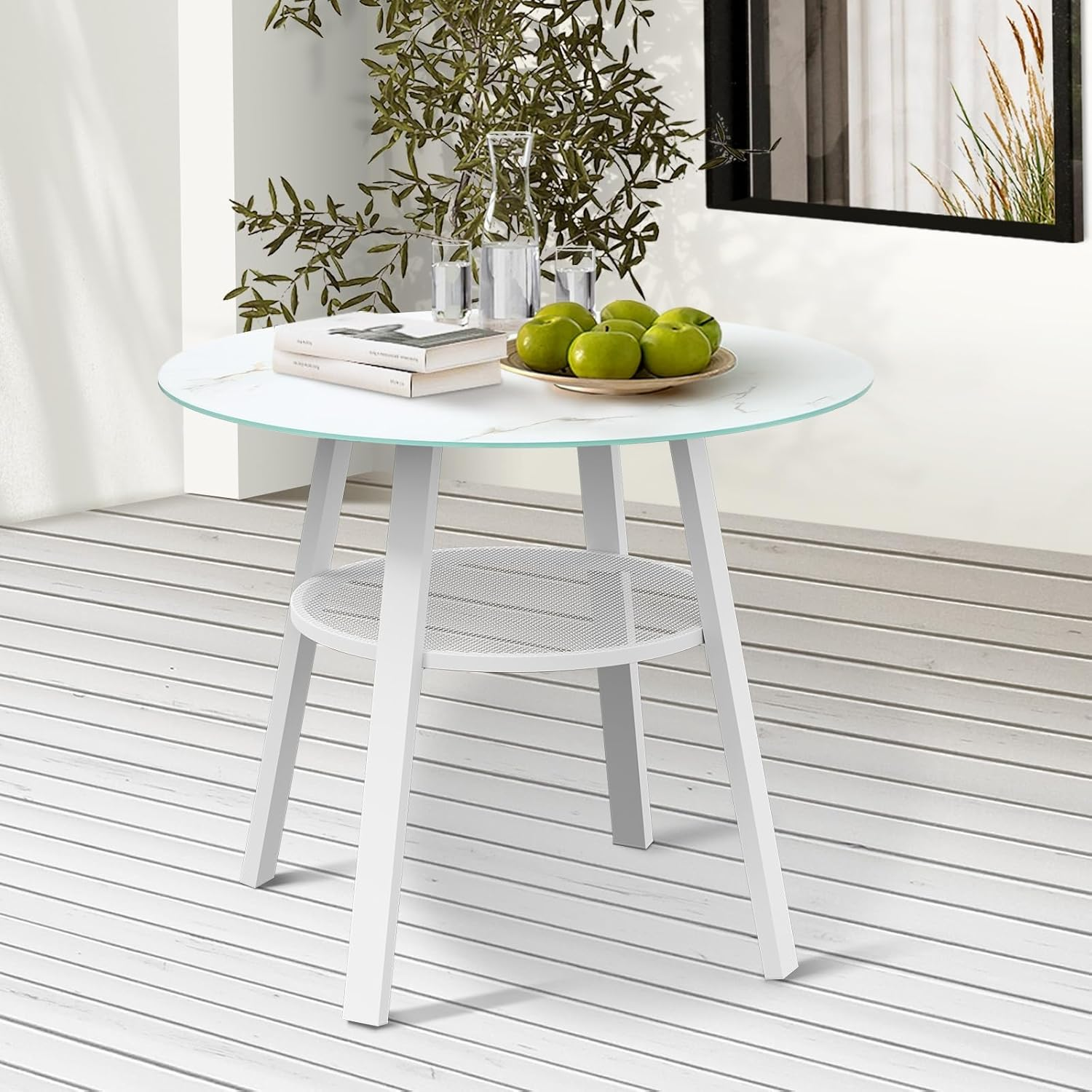 Livsip Outdoor Table with Steel Frame Outdoor Furniture Patio Garden Table Black and White