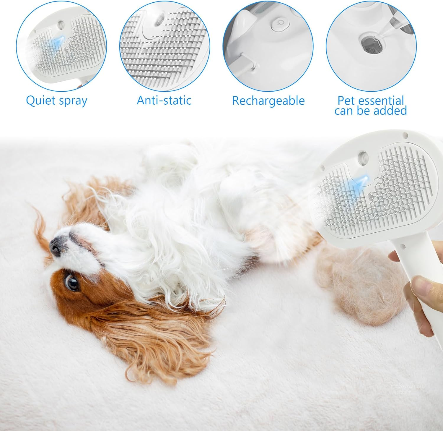 Cat Brush with Steam, Cat Brush Short Hair Steam Brush Cat Spray Dog Brush for Long Hair, Skin-Friendly Cat Brush, Clean Pet Hair from the Brush with One Button image number 6