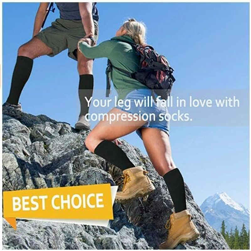 Compression Socks Medical Wide Calf S/M/L/XL/XXL/3XL/4XL Size Flight Socks15-20 Mmhg for Fatigue, Pain, Leg Swelling, Mens Women Compression Socks image number 5