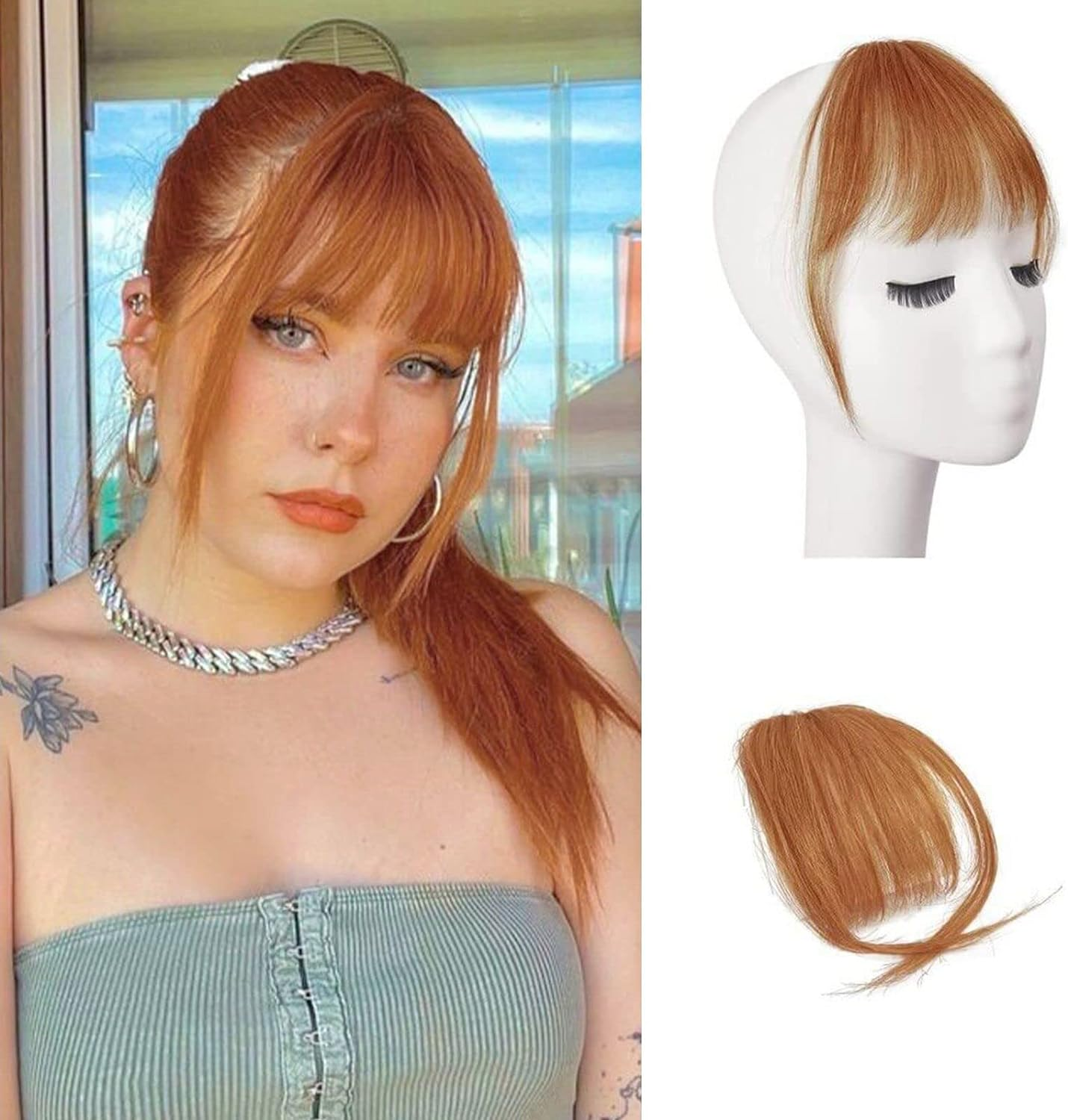 BARSDAR Clip in Bangs, 100% Human Hair Extensions for Women, French Thick Brown Fringe, Real Natural Color Washable - Golden Chestnut Brown