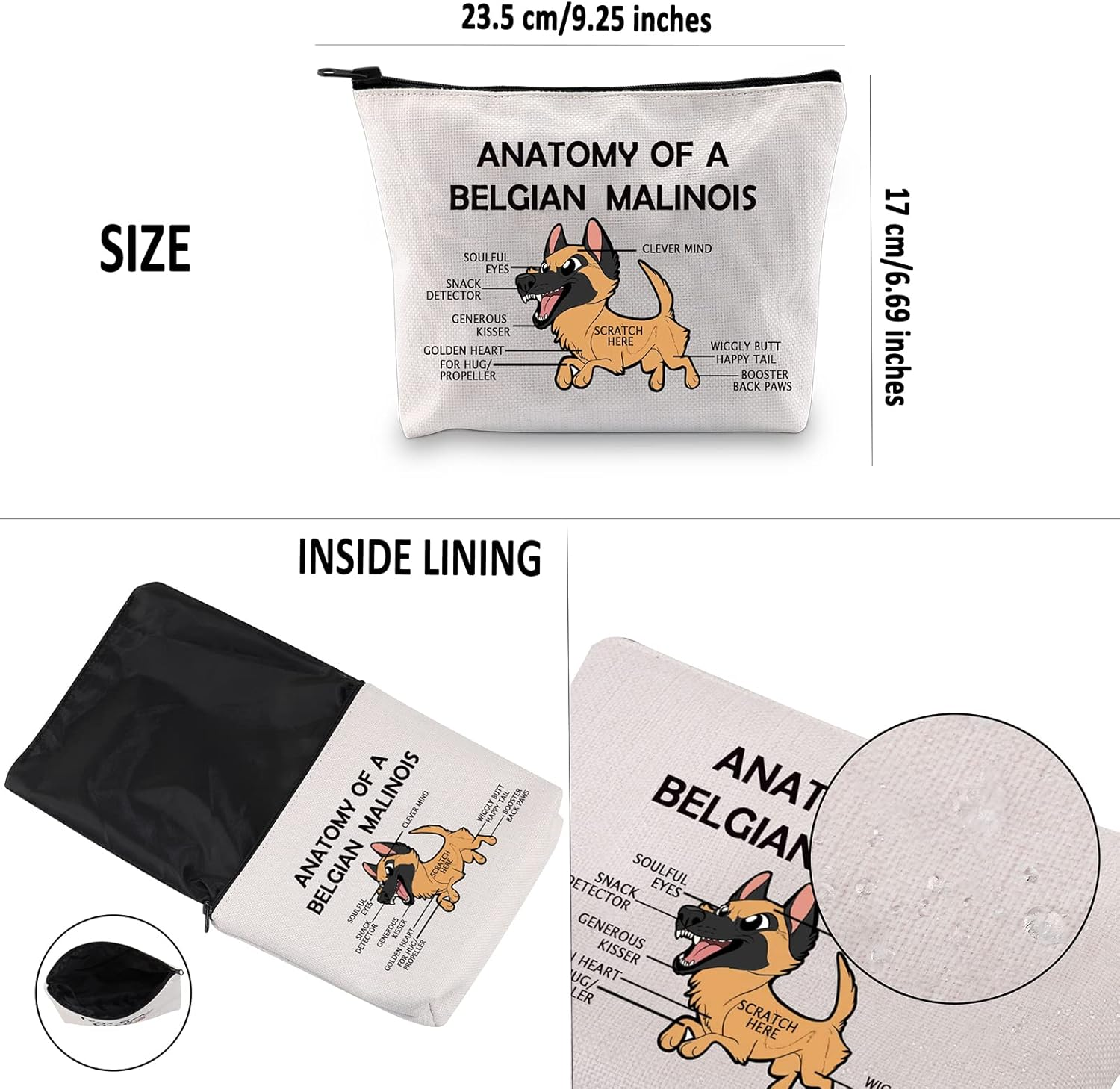 G2TUP Belgian Malinois Dog Lover Gift Anatomy of a Belgian Malinois Makeup Bag Belgian Malinois Mom Cosmetic Bag Dog Owner Zipper Travel Bag, Anatomy of a Belgian White Bag image number 1
