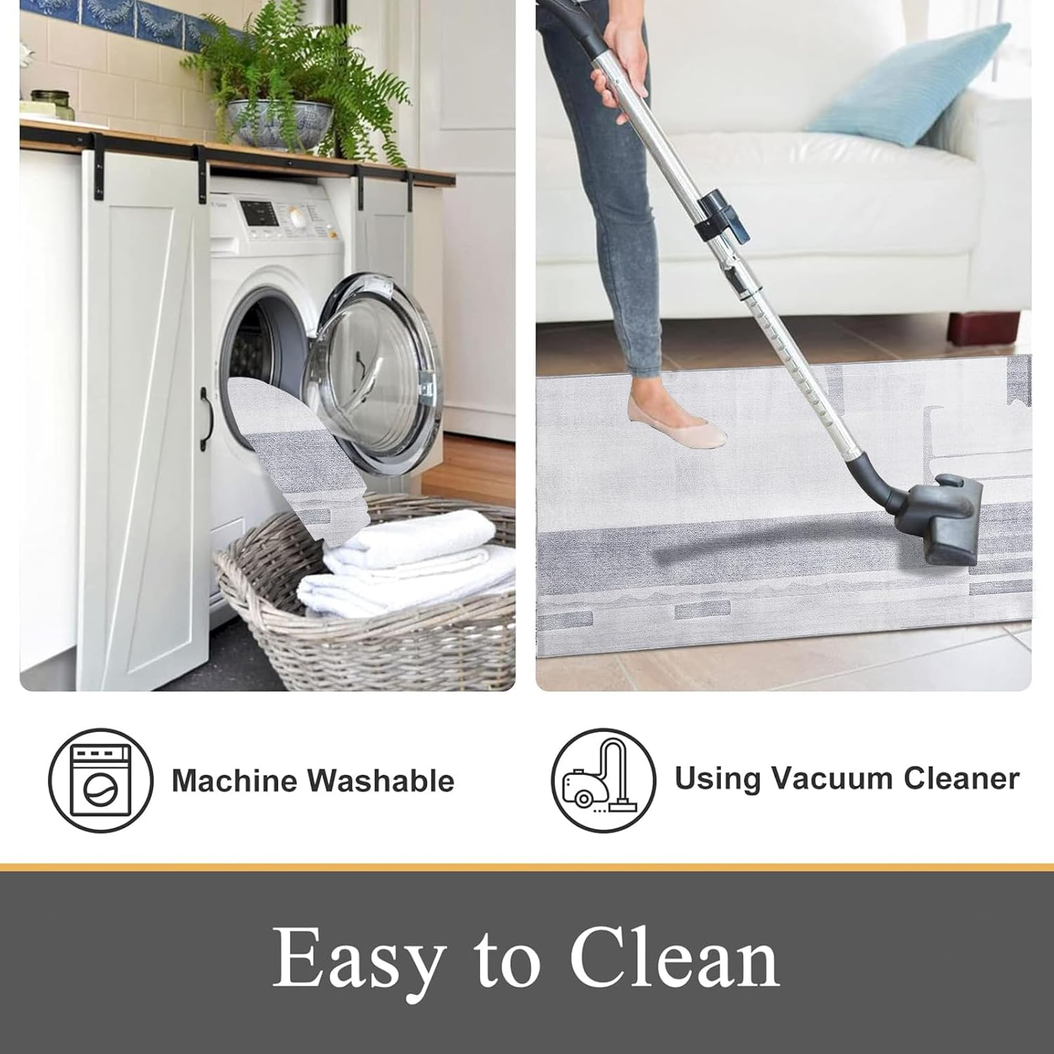 Calore Carpet Runners for Hallways Non Slip Washable Runner Rugs Long Soft Kitchen Runner Grey Hallway Hall Runners for Bedroom Hallways Living Room Kitchen (Grey/Light Blue, 60X120Cm) image number 1