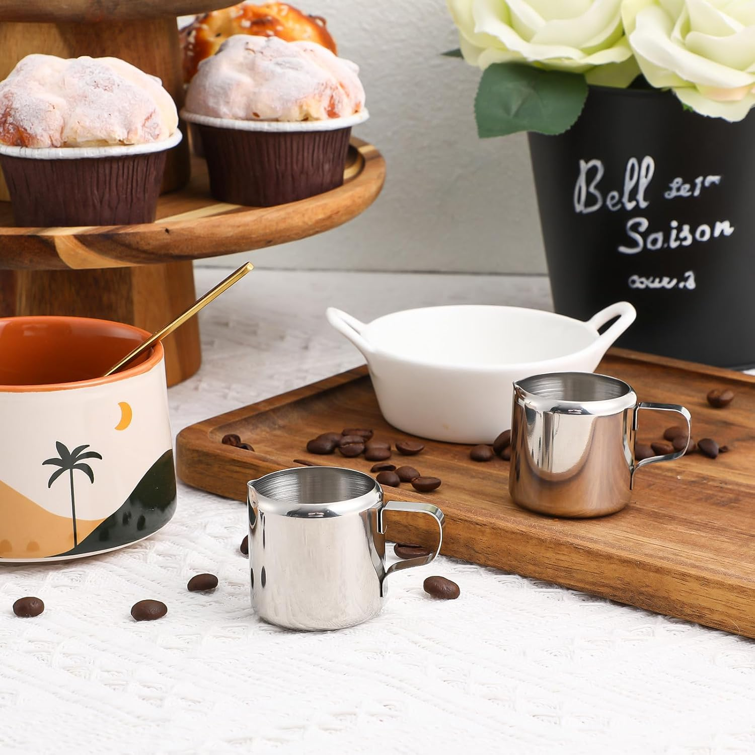 CORHAD 2Pcs Stainless Steel Milk Frothing Pitchers 60Ml Latte Jug Sauce Cups for Coffee Art and Espresso Steaming in Kitchen image number 2