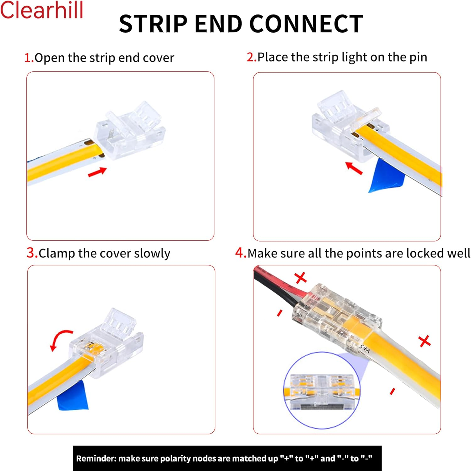 Clearhill 5Mm 2Pin 20Pcs Transparent Solderless LED Light Strip Connectors,Strip to Wire Connectors,For Single Color 5V/12V/24V LED Strips,No Soldering Required. image number 5