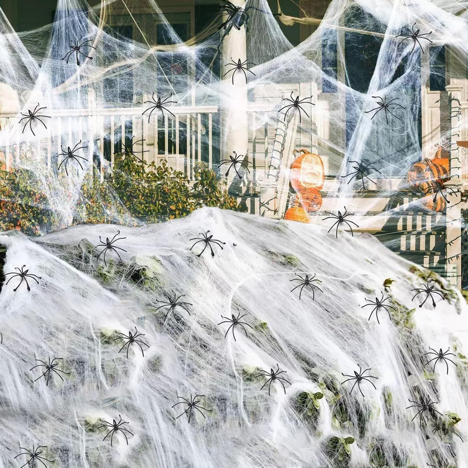 Large Halloween Spider Web Decorations - 50 Fake Spiders Included, Super Stretchy Cobwebs for Indoor & Outdoor Halloween Party Supplies image number 1