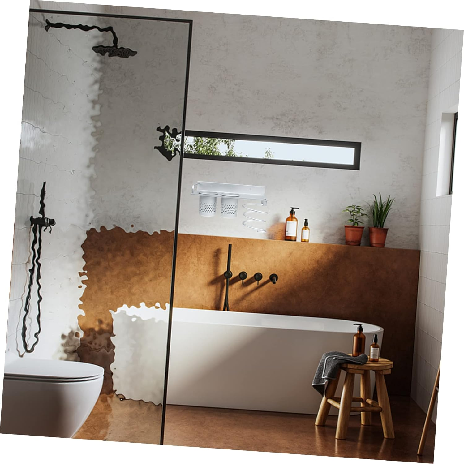 LOLIPPYY Wall-Mounted Hair Dryer Rack Bathroom Storage Shelf for Hair Tools Organizer Comb and Curler Shelf image number 5