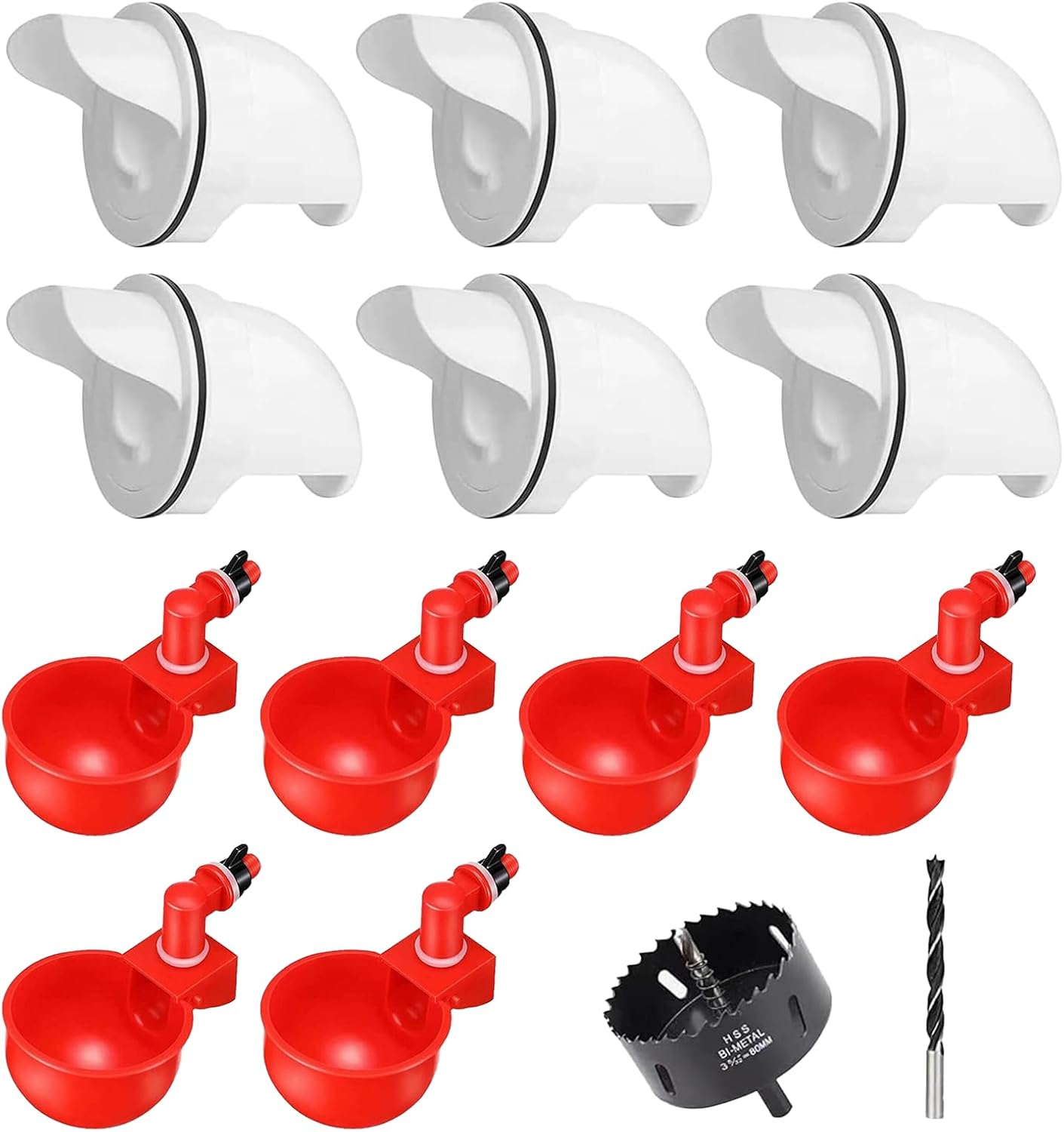 Chicken Feeder and Waterer Set 6PC Automatic Chicken Waterer Cups with Sealed Lid Design Large Capacity Poultry Drinker System with Hole Cutter for Chicks Ducks Geese Birds image number 2