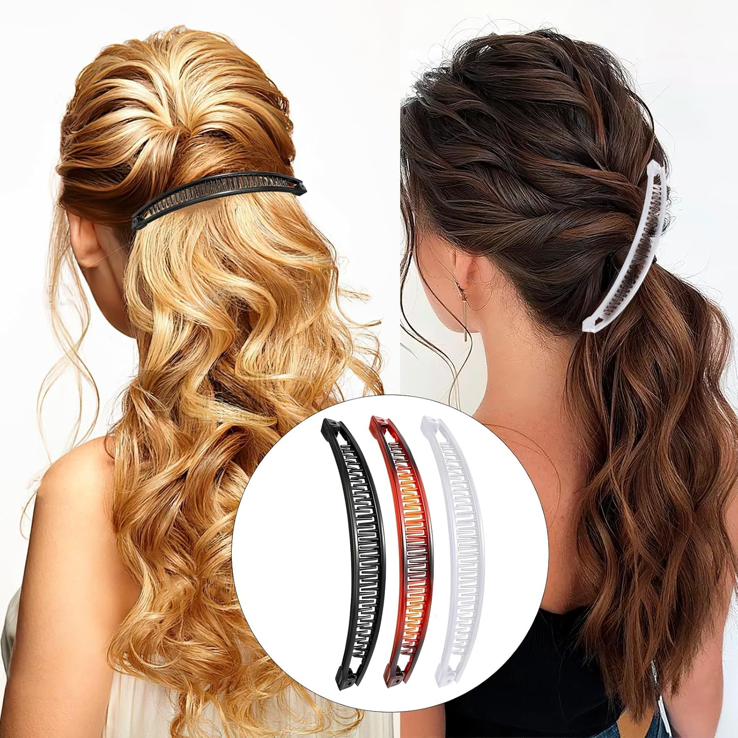 Pack of 3 Banana Clip Hair, Banana Clip, Retro Female Hair Accessory, Hair Comb, Banana Hair Clips, Women'S Thin Hairstyle, Large Banana Hair Clip, for Curly or Straight Hair Women and Girls image number 2