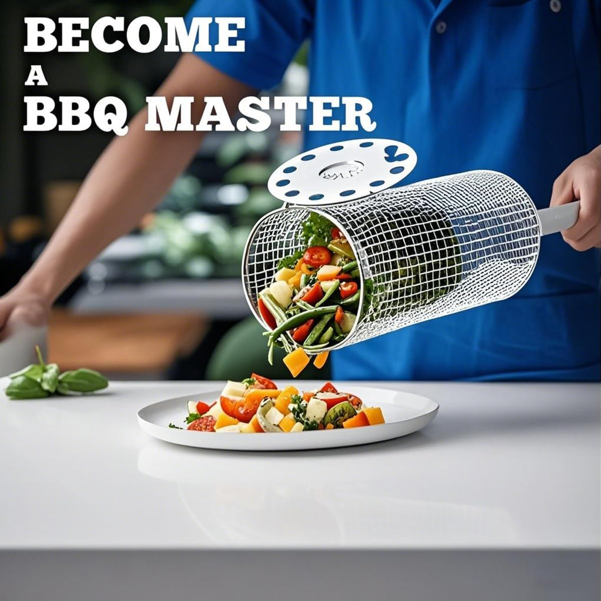 Rolling Grill Basket(2Pcs), Removable Wooden Handle, 304 Stainless Steel, Nesting Grilling Net, BBQ Accessories Tool for Vegetable Shrimp, Outdoor Cooking Camping, Birthday Gifts for Men Dad Husband image number 4