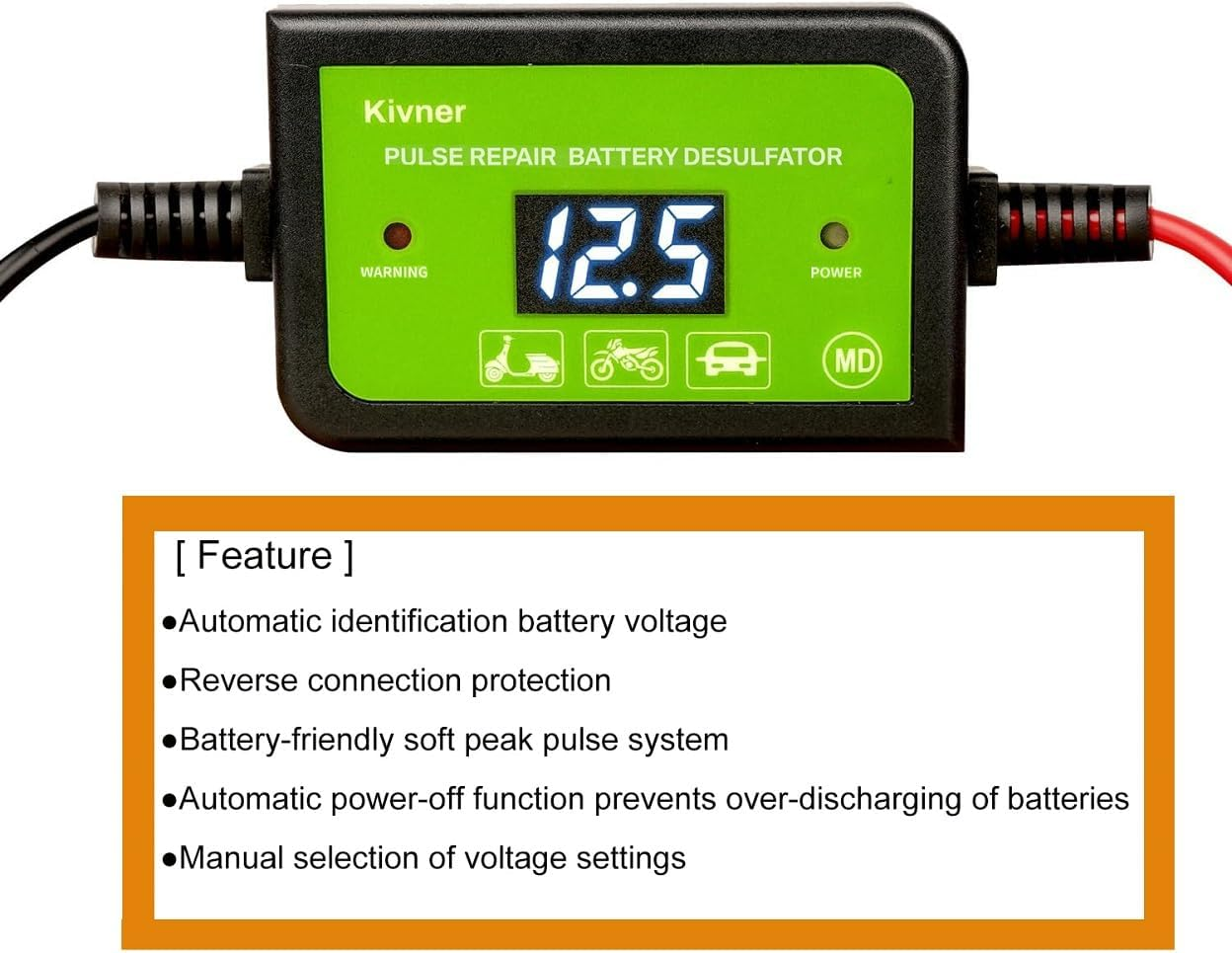 Automatic Pulse Desulfator for Lead-Acid Batteries, 12V/24V/36V/48V Auto Voltage Recognition, Extends Battery Life, Suitable for Batteries up to 200AH, Battery Regenerator KVN-BTF48-70 image number 4
