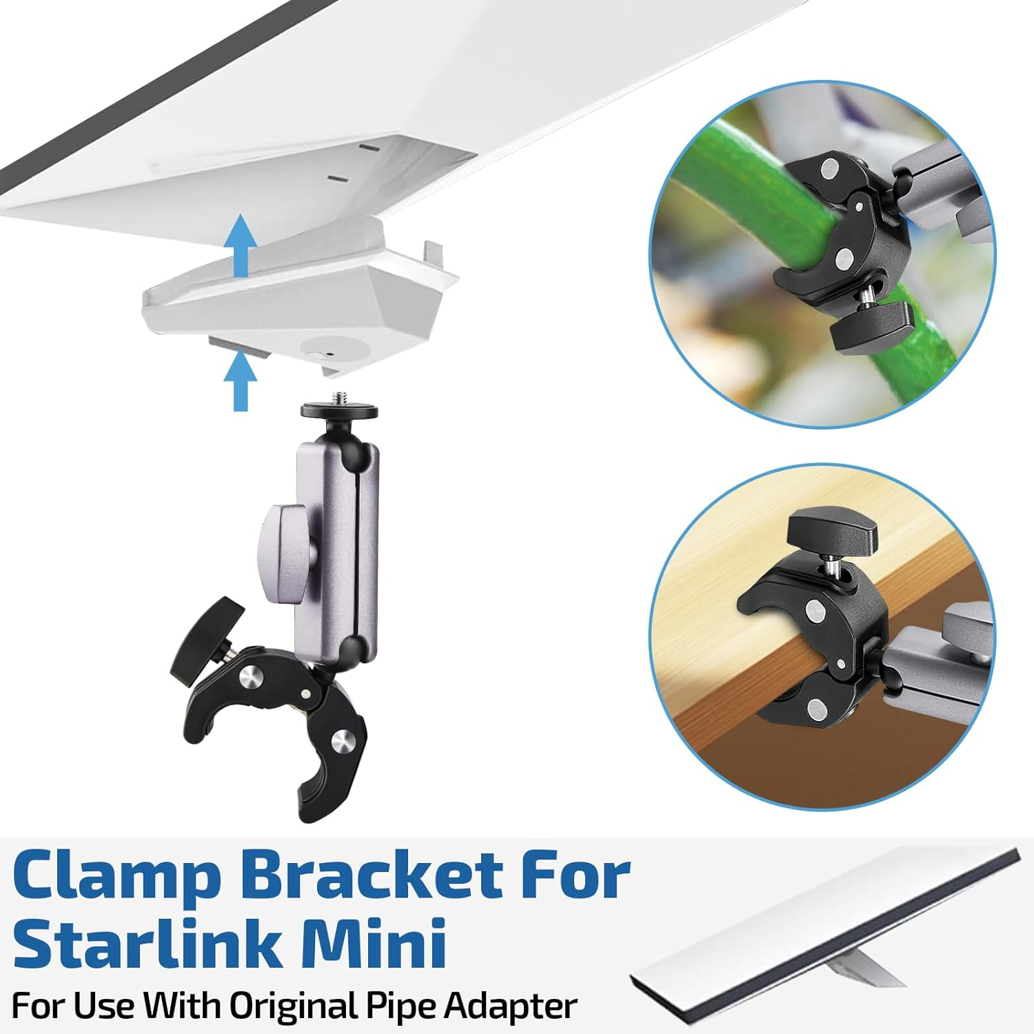 Daboot Starlink Mini Mount - Adjustable Clamp Accessories for Starlink Mini Dish, Fits 2.2&ndash;5CM Poles, Ideal for RV Ladders, Roof Racks, Vans, Boats, Campers, and Outdoor Use