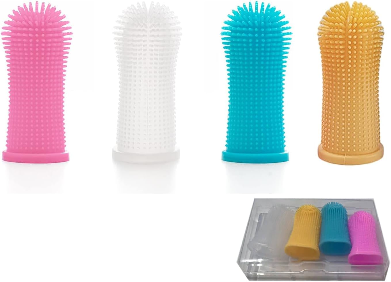 Weforu 2 Pair Dog Toothbrush Dog Teeth Cleaning Dog Toothbrush Fingerbrush for Dental Care (Blue Pink Orange Transparent) image number 3