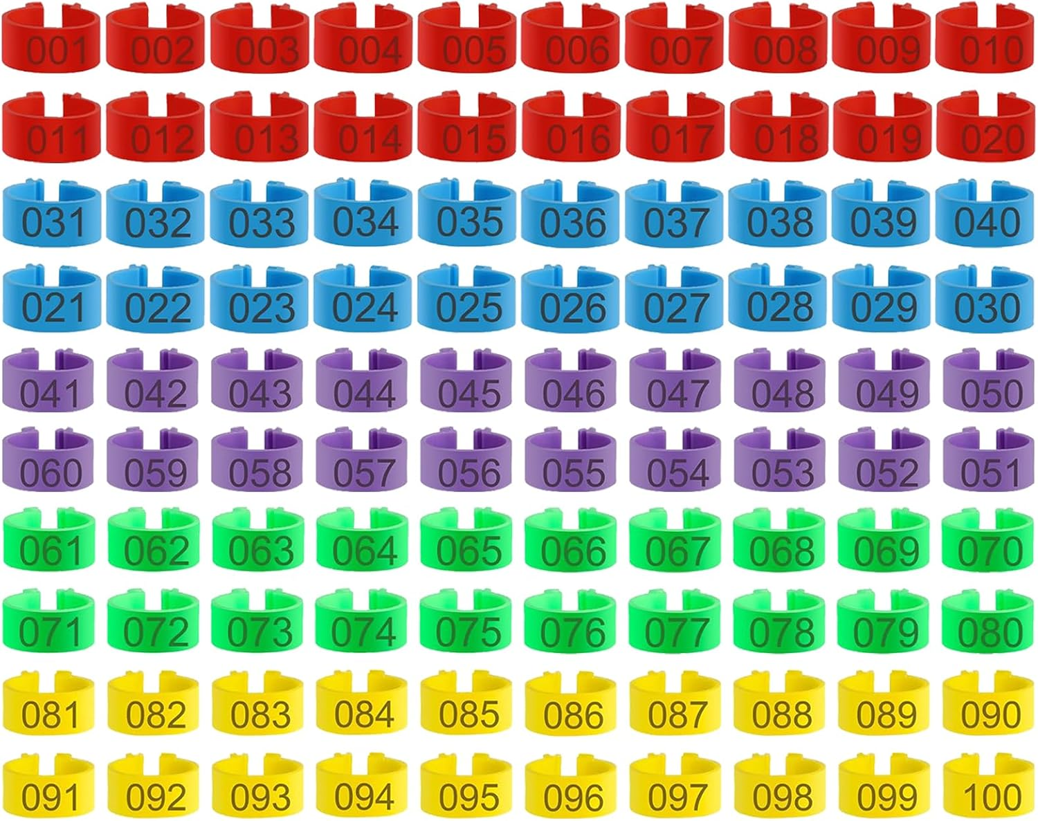 ZOHEA 100 PCS Plastic Chicken Identification Ring, 16Mm 5 Colors Pigeon Foot Rings, Numbered Poultry Leg Bands for Ducks, Chickens, Goose, Pigeon, Turkey image number 3