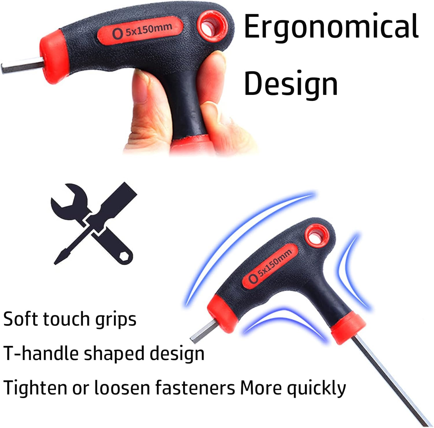 YUENTOEN T Handle Allen Wrench Set, 4/5/6Mm Bike Allen Hex Key Set with Ball End Screwdriver Hand Tool Kits for Bicycle Pedal Handlebar Disc Brake Mount Repair (Red) image number 3