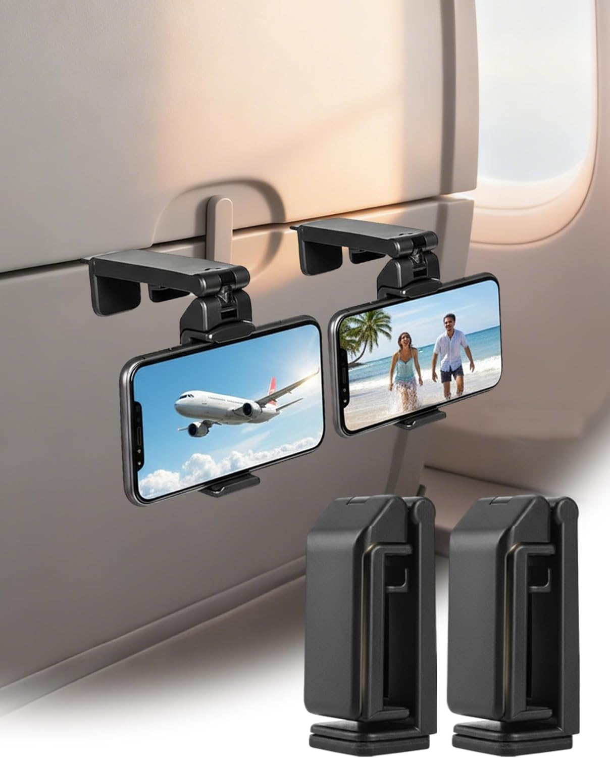 EKOWEE 2 Pack Universal in Flight Airplane Phone Holder Mount, Hands Free Viewing with Multi-Directional Dual 360 Degree Rotation, Pocket Size Must Have Airplane Travel Essential Accessory for Flying image number 5