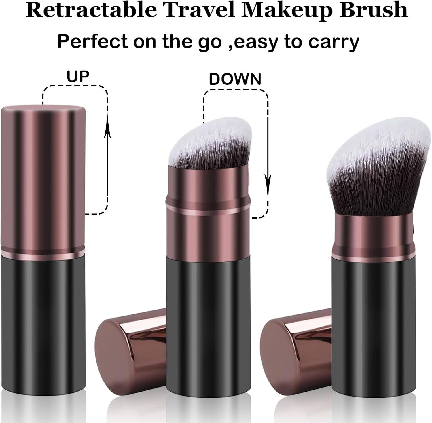 Keriloo Retractable Kabuki Makeup Brush, 2 Pack Travel Powder Foundation Makeup Brush Face Blush Brushes for Blending Liquid, Blush, Bronzer, Buffing, Sunscreen,Flawless Cosmetics image number 6