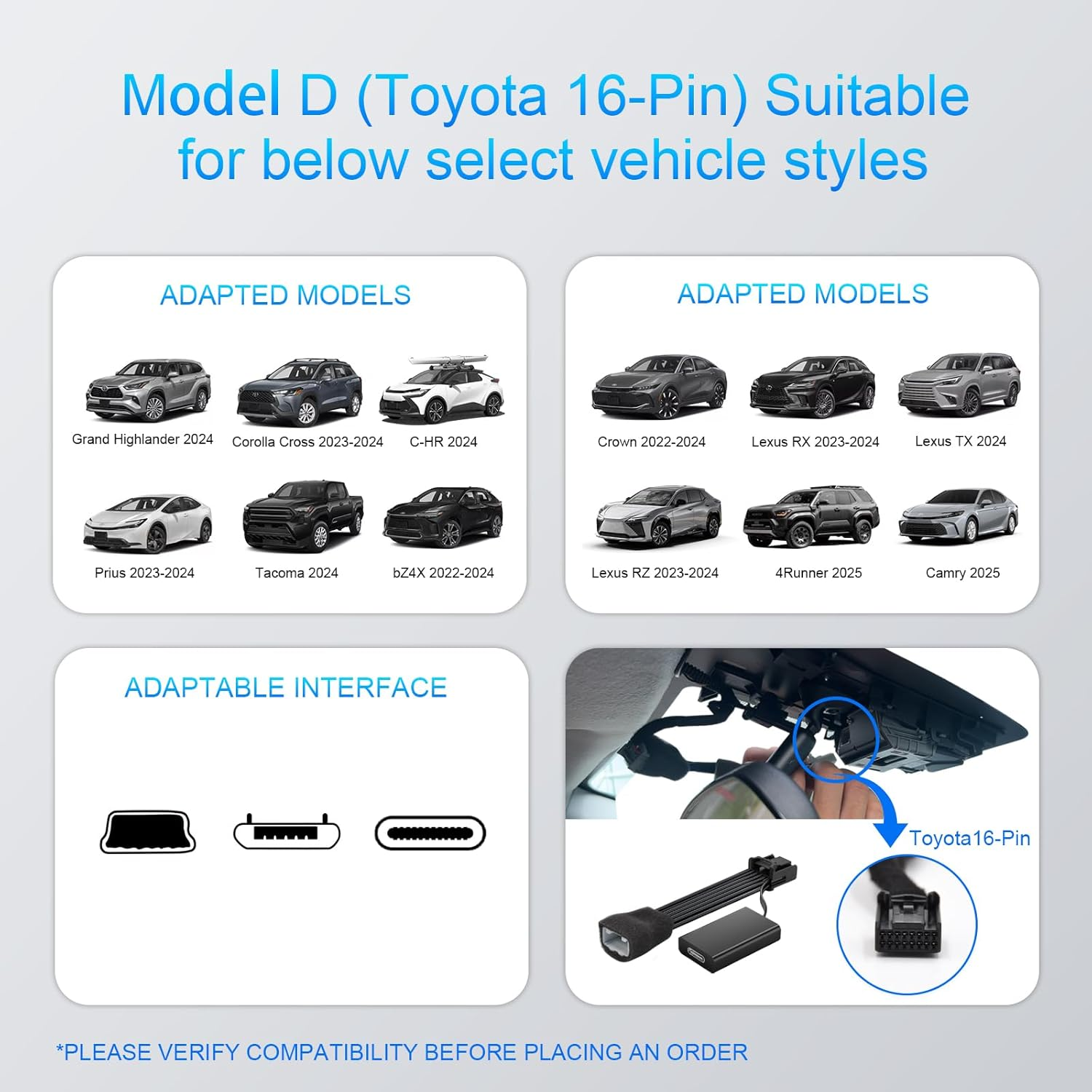Mangoal Dashcam Power Adapter for Toyota 16 Pin (Model D) for Corolla Tacoma Grand Highlander Lexus NX RX RZ and More,Built-In Type-C Power Source,Hide the Wires,Connect Lane Assist Connector(Hidden) image number 4