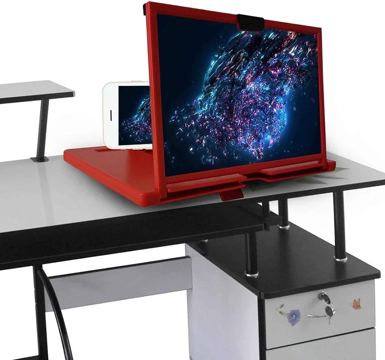 12" Magnifier for Cell Phone - 3D HD Projector Screen Enlarger, Smartphone Desktop Bracket, Universal Cellphone Magnifier Holder (Black) - Red image number 7