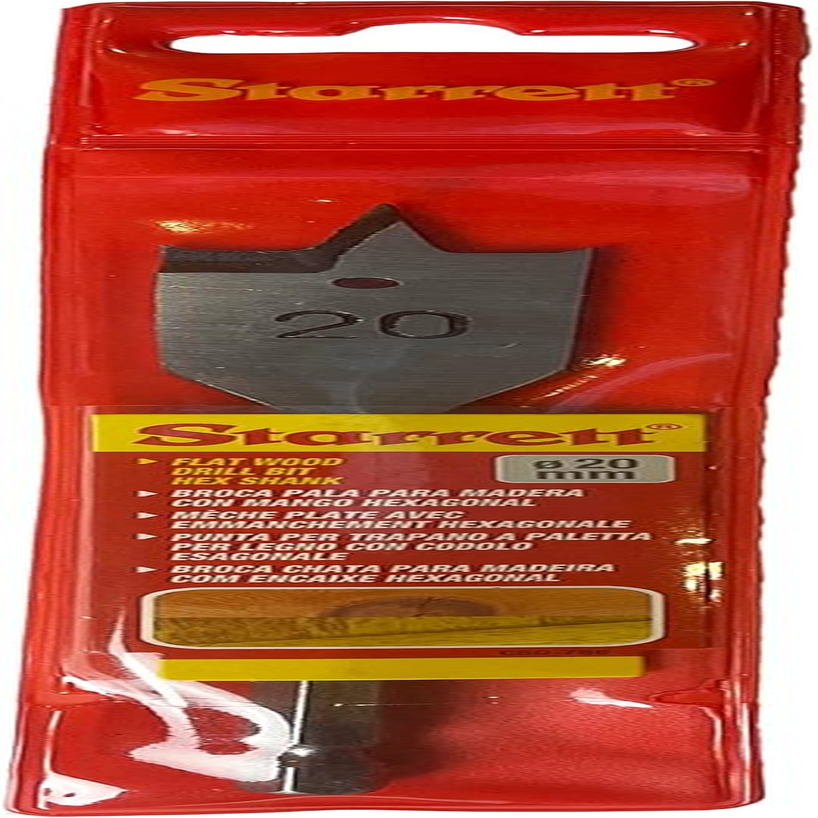 Starrett Flat Wood Drill Bit - 20X152MM KFWD20A High Speed Steel HSS 1/4 Inch Hex Shank Spade Drill Bit - Woodworking Hole Cutter Tool