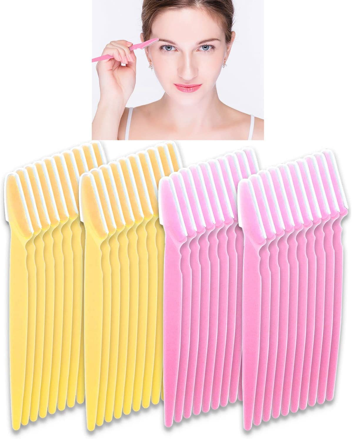 Eyebrow Razor for Women, Beoffer 40Pcs Multipurpose Exfoliating Dermaplaning Tool Face Razor and Eyebrow Razors for Women Man with Precision Cover (Pink Yellow)