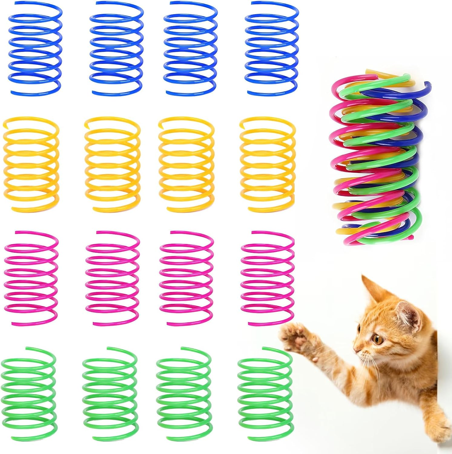 RTRTGS Pack of 16 Cat Spring Toys, Plastic Spiral Springs, Spiral Cat Toy, Toy Spiral Springs, Novelty Pet Toy, Colourful Spiral Springs, Spring Spiral for Cats