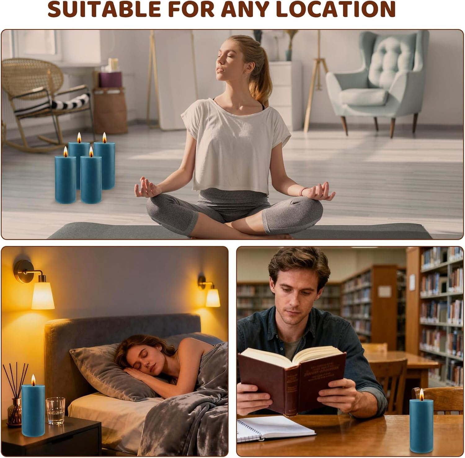 Pack of 4 Pillar Candles, Blue Height 10 Cm, Diameter 5 Cm, Long Burning Time, Candle Set, Pillar Candles, Decorative Table Candles, Christmas Candles for Household, Celebrations and Catering image number 6