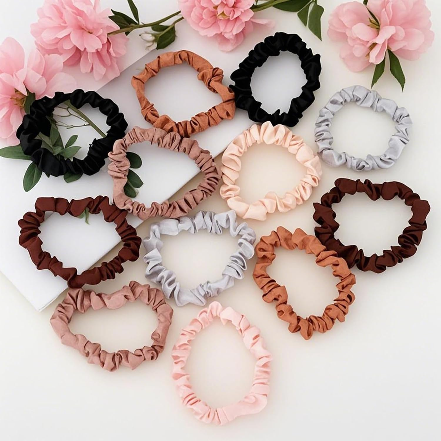 12 Pcs Small Silk Satin Hair Ties Silk Hair Scrunchies Elastic Small Ponytail Holders for Women Hair Accessories image number 4