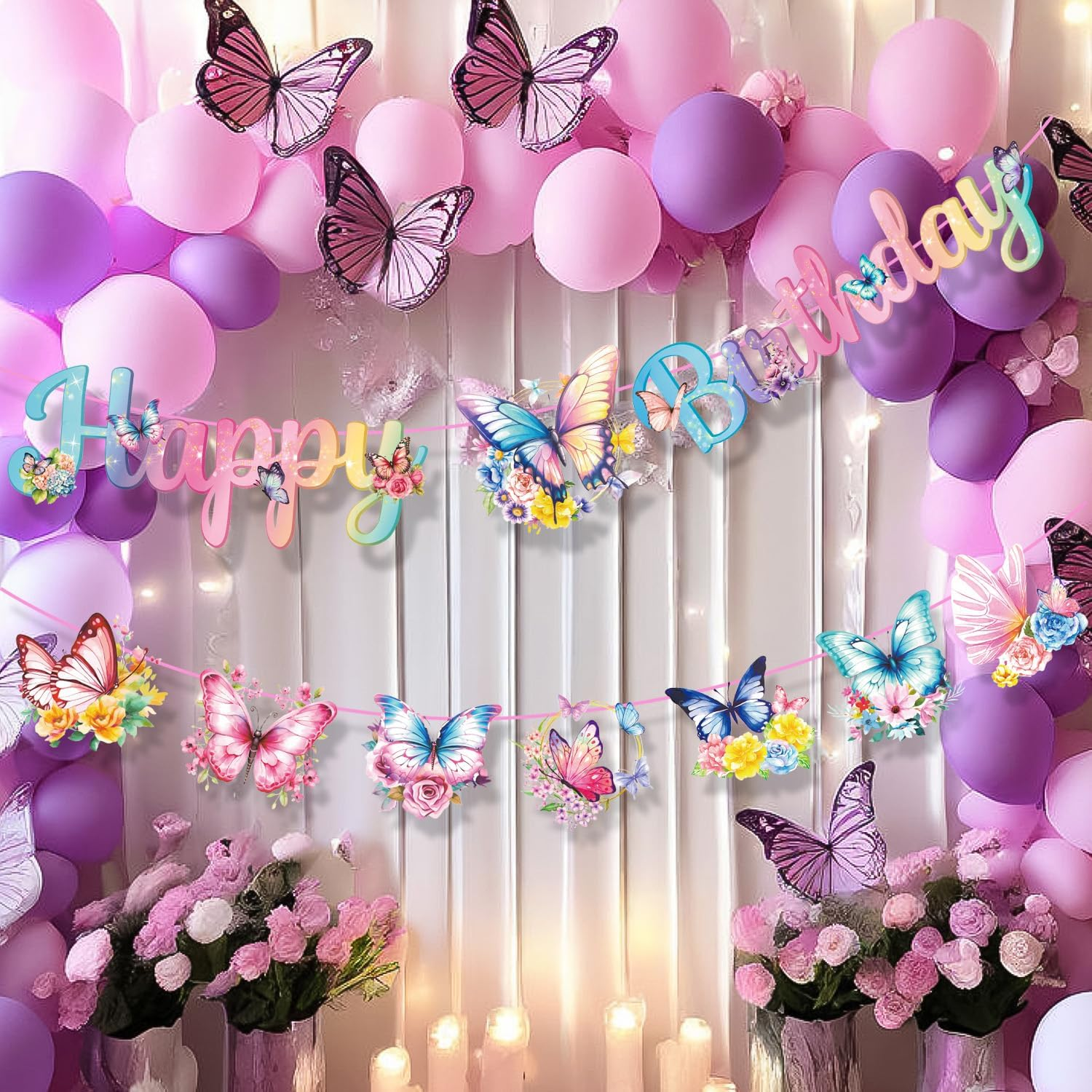 Butterfly Birthday Party Supplies, Butterfly Plates and Napkins Party Supplies - Plates Napkins Cups Tablecloth & Birthday Decorations Banner for Theme Decor