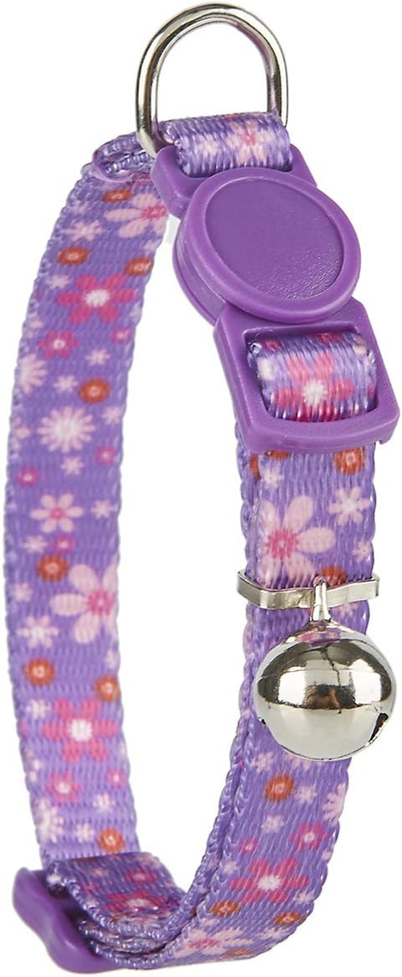 Cat Collars Pack of 2, Colorful Printed Basic Strong Girls Cat Collar Quick Release with Removeable Bell, Pink Purple image number 1