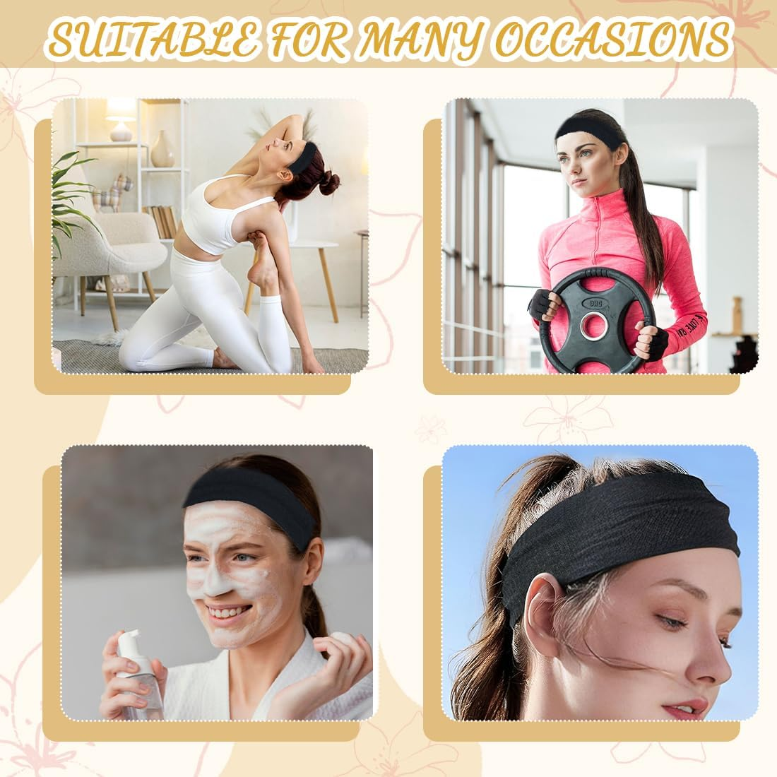 XYTAHDM Pack of 2 Headbands, Black Hair Band, Elastic Headband, Non-Slip Headbands for Women, for Running, Cycling, Yoga, Fitness image number 1