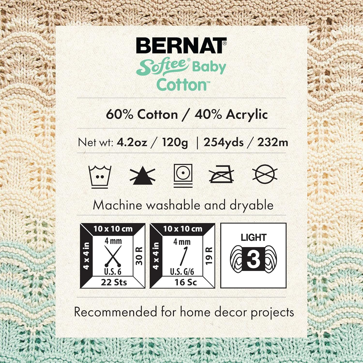 Bernat Softee Baby Cotton Cotton Yarn - 3 Pack of 120G/4.25Oz - Blend - 3 DK (Light) - 254 Yards - Knitting/Crochet image number 1