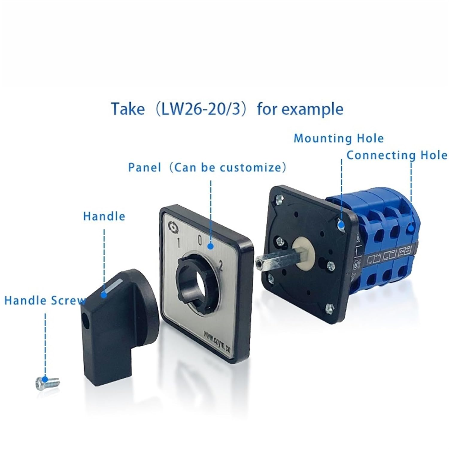 MGTCAR LW26-32/3 Changeover Rotary Cam Switch with Plastic Cover 660V 32A 3 Poles On-Off-On Control Motor LW28 YMW26(102) image number 3
