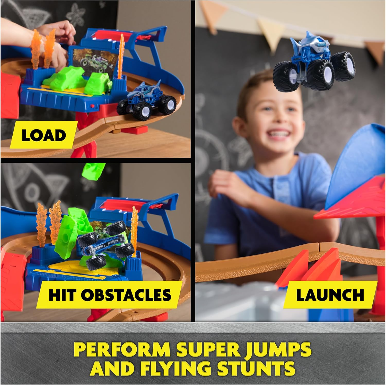 Monster Jam, Supercharge Speedway Playset, Includes Megalodon and El Toro Loco 1:64 Scale Die-Cast Monster Trucks, Light up Monster Jam World Finals Track Kids&rsquo; Toys for Boys Aged 3 4 5 6+ image number 6