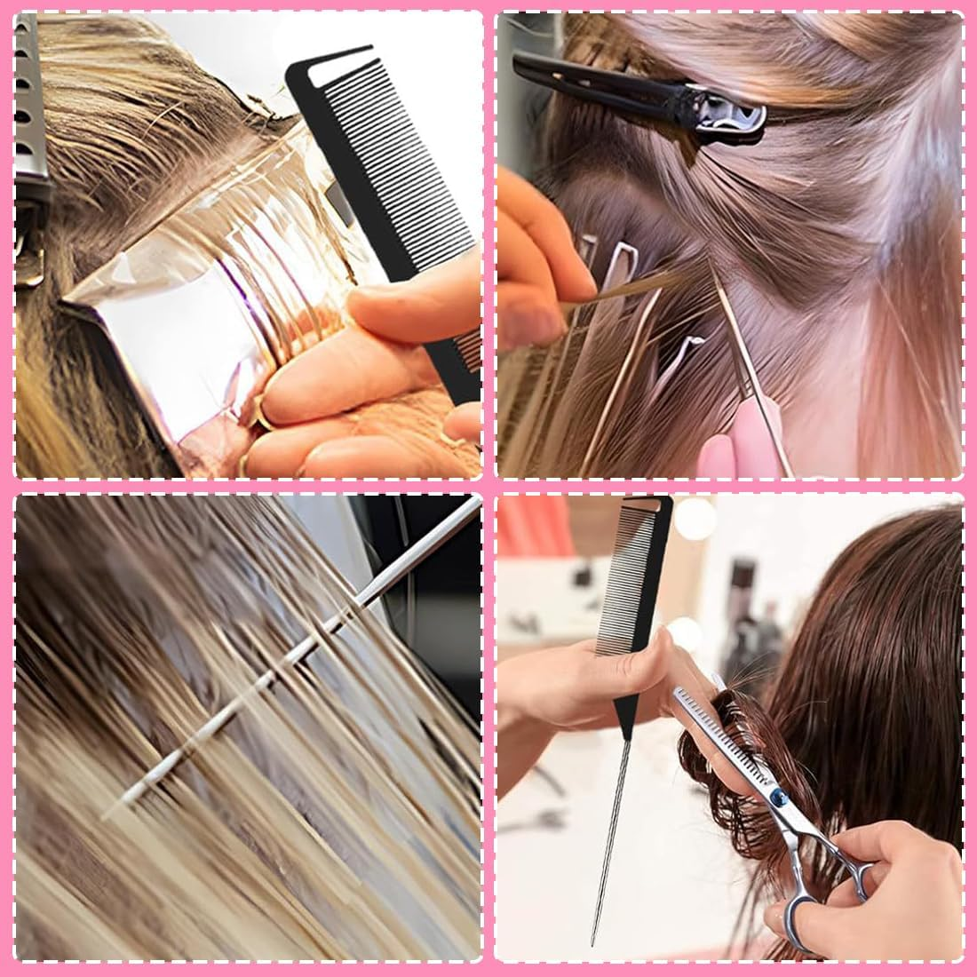 DLPRK Pack of 4 Heat Resistant Antistatic Carbon Fibre Hair Comb with Handle for Hair Styling Salon image number 5