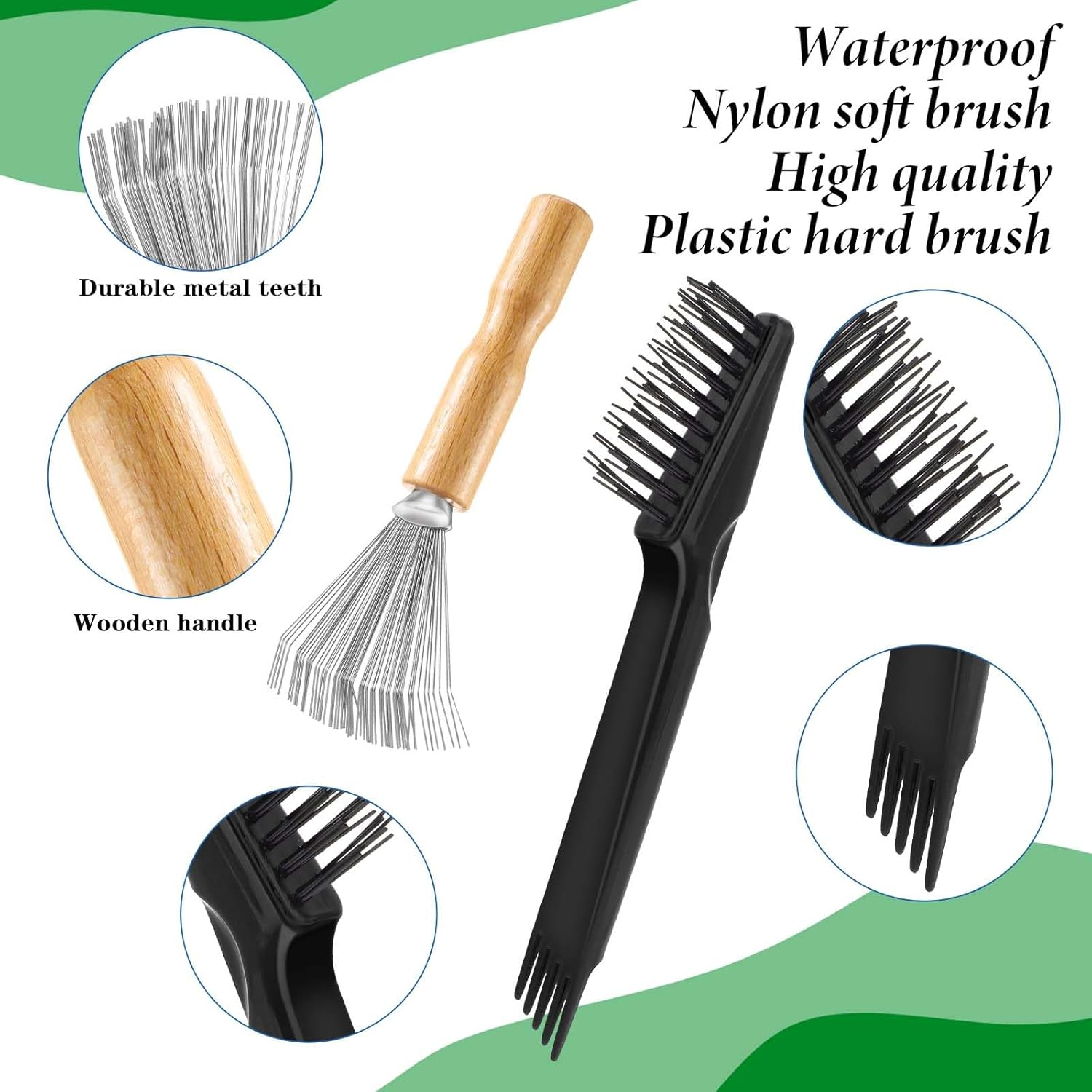 Telooco 4Pcs Hair Brush Cleaner Tool Double Head Comb Cleaner Wooden Handle Metal Wire Brush Rake Hairbrush Cleaning Tool for Removing Tangled Hairs and Dust Home Salon Use image number 4
