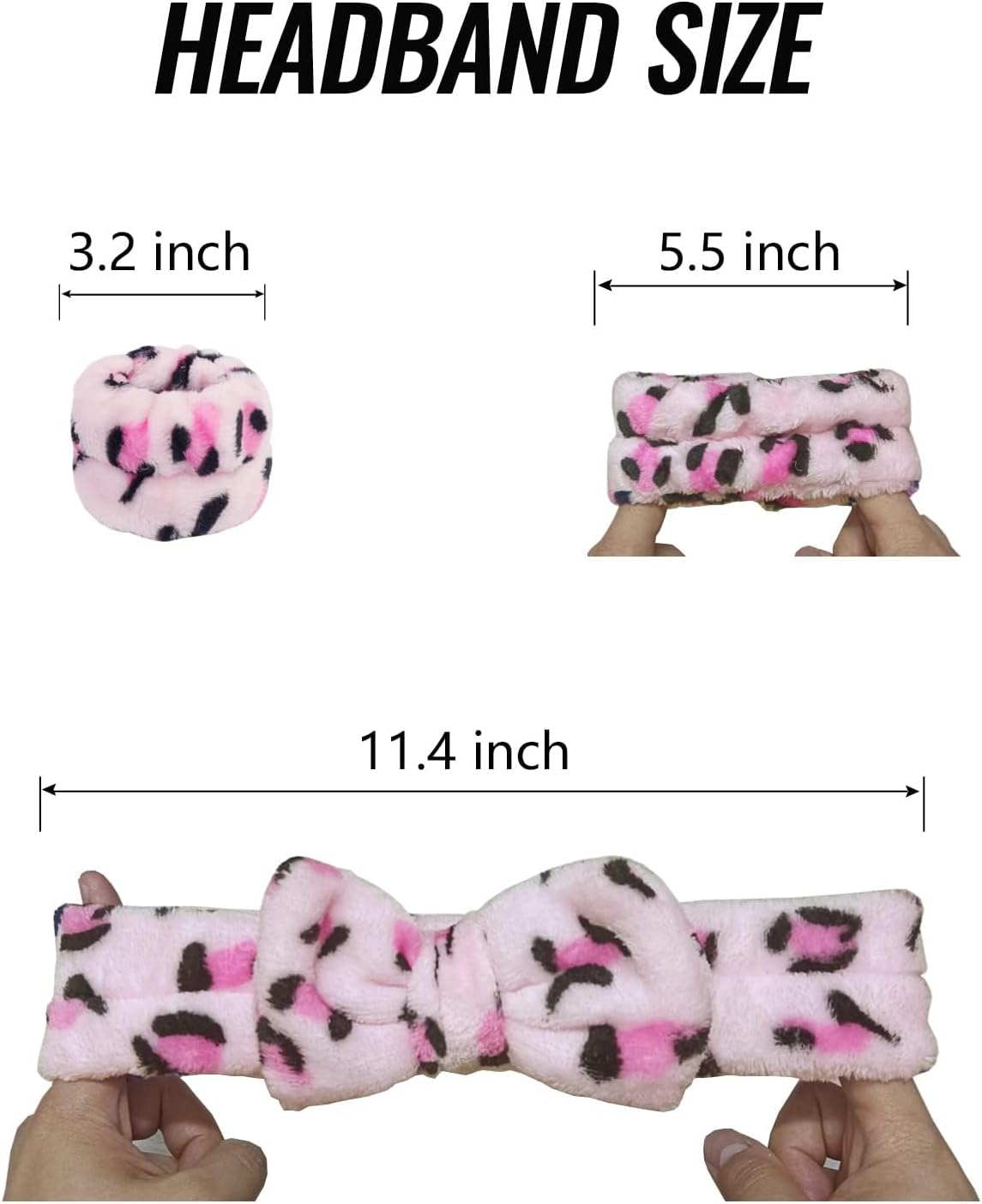 3 Pack Spa Headband Set - Pink Leopard Print Plush Headband & Wrist Cuffs for Women Girls,Soft Microfiber Face Wash, Skincare, Makeup & Bath Accessories Gift image number 3