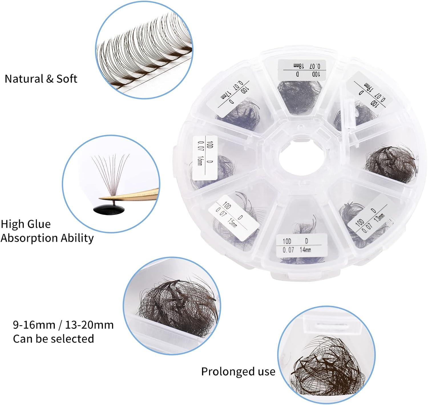 Premade Brown Eyelash Extension 500 Fans Handmade Loose Volume Lashes 10D Pre-Made Fans 0.07Mm C/D Curl 13-20Mm Mixed Volume Eyelash Extensions (500PCS-10D-0.07-D, 13-20Mm MIXED) image number 2