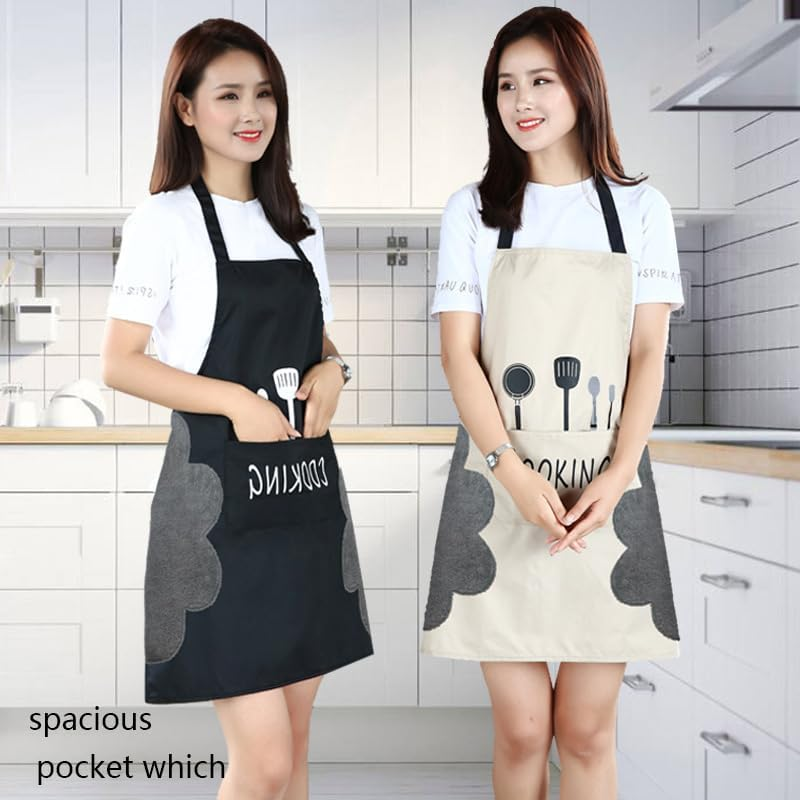 2 Pack Kitchen Cooking Aprons, Waterproof Apron with Large Pocketsn Server Apron Chef Apron Wipe-Able Hand Apron for Men Women image number 4