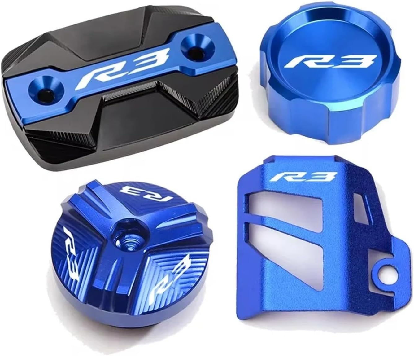 Compatible with R3 YZF-R3 YZFR3 2015-2024 Motorcycle Front Rear Brake Fluid Reservoir Cap Cylinder Cover Guard Oil Filler Cap R3(A-Blue)