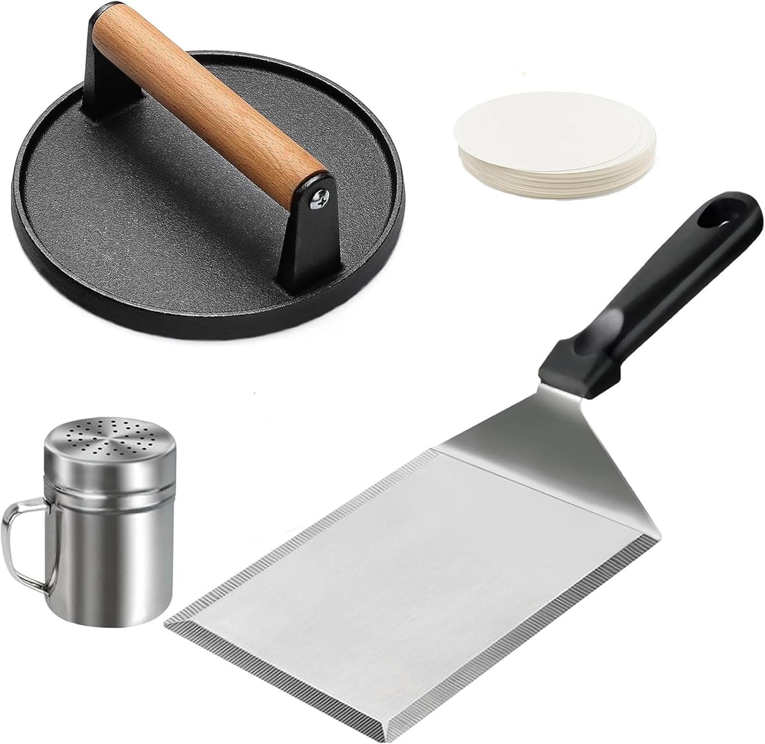 Smashed Burger Kit, Cast Iron Burger Press with Stainless Steel Griddle Spatula and Spice Dredge Shaker, Burger Smasher Griddle Accessories Kit for Griddle Grill Cooking image number 6
