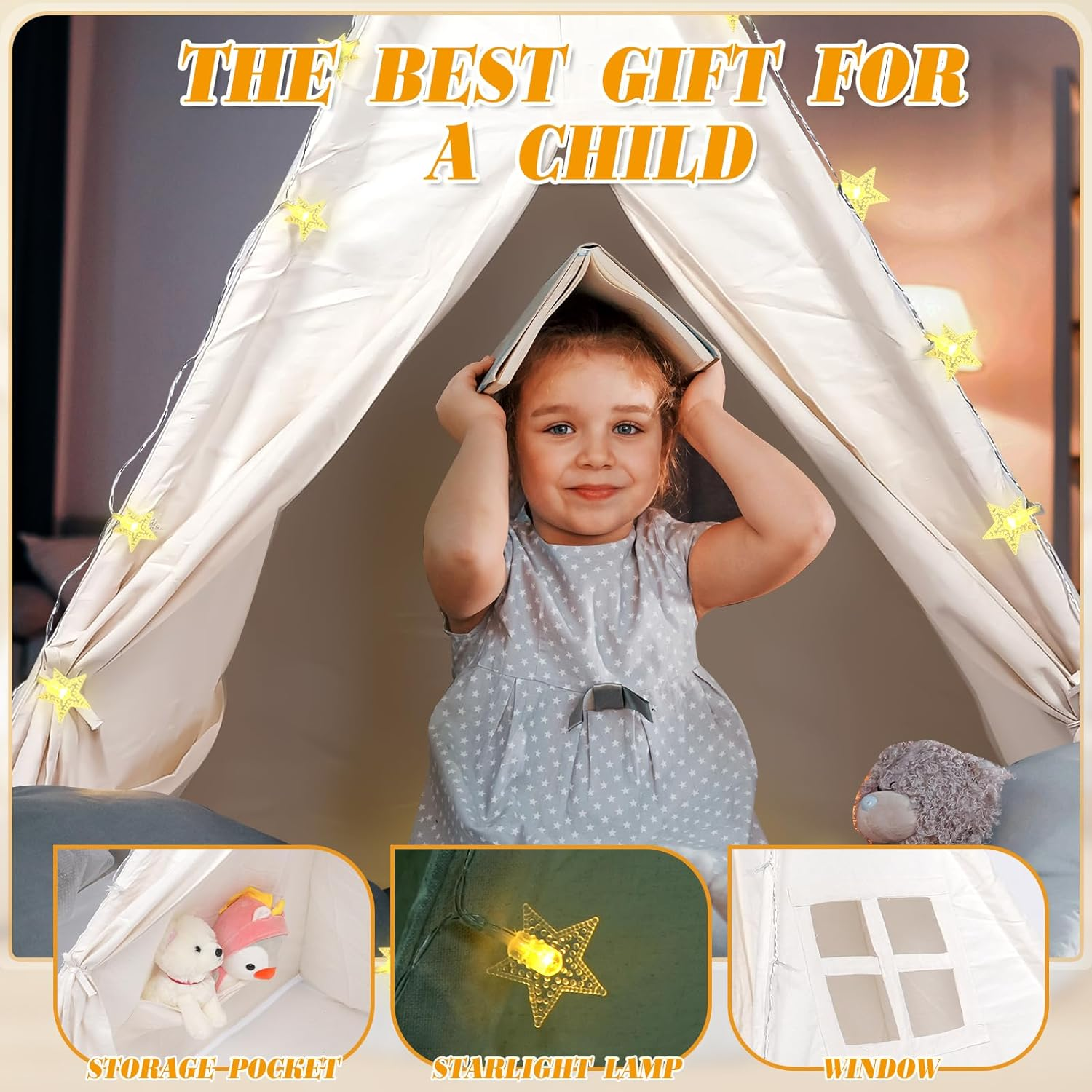 Midoook Teepee Tent for Kids,Child Teepee Tents for Boys & Girls,Canvas Child House,Toddler Tents Kid Love Fodable Play House,Kids Indoor Play House image number 1