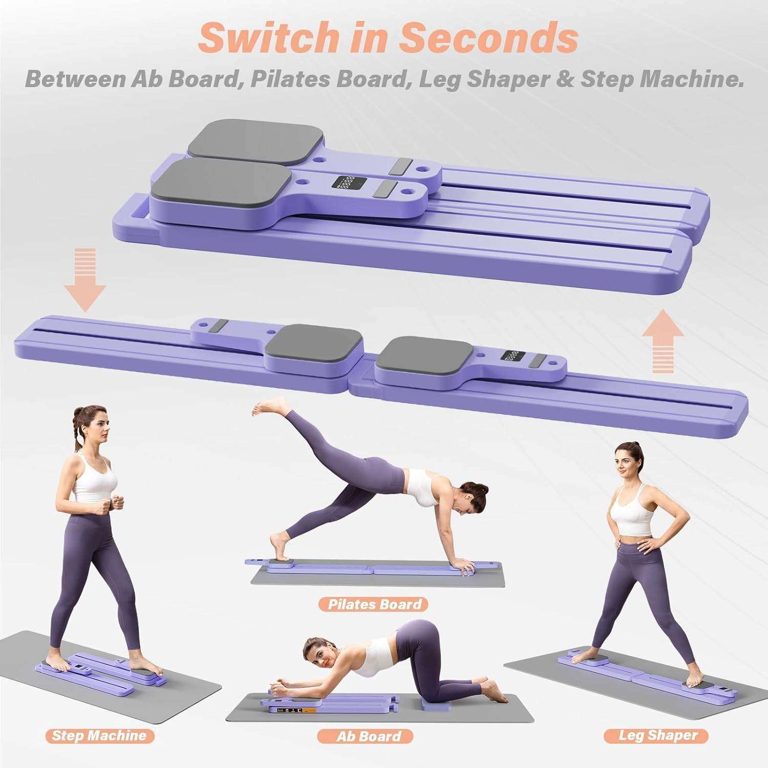 Upgraded Pilates Reformer Machine - 6-In-1 Fitness Board & Pilates Equipment Set with Ab Workout Equipment,Multifunctional Push-Up Board,Resistance Bands, Balance Board & Timer for Full Body Workout image number 6