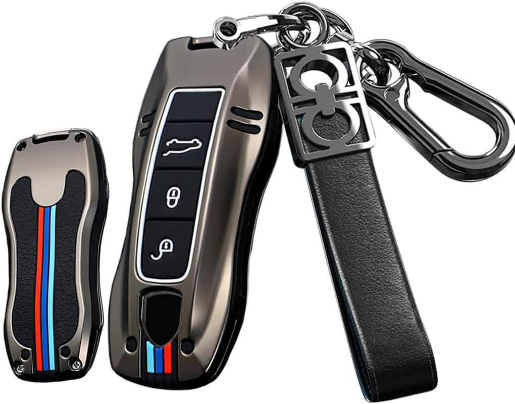 HIBEYO 3/4 Button Key Fob Cover for Porsche 911 Cayenne Macan Panamera Taycan Smart Key Cover for Porsche Keyless Entry Remote Shell Accessories-A Keychain Black