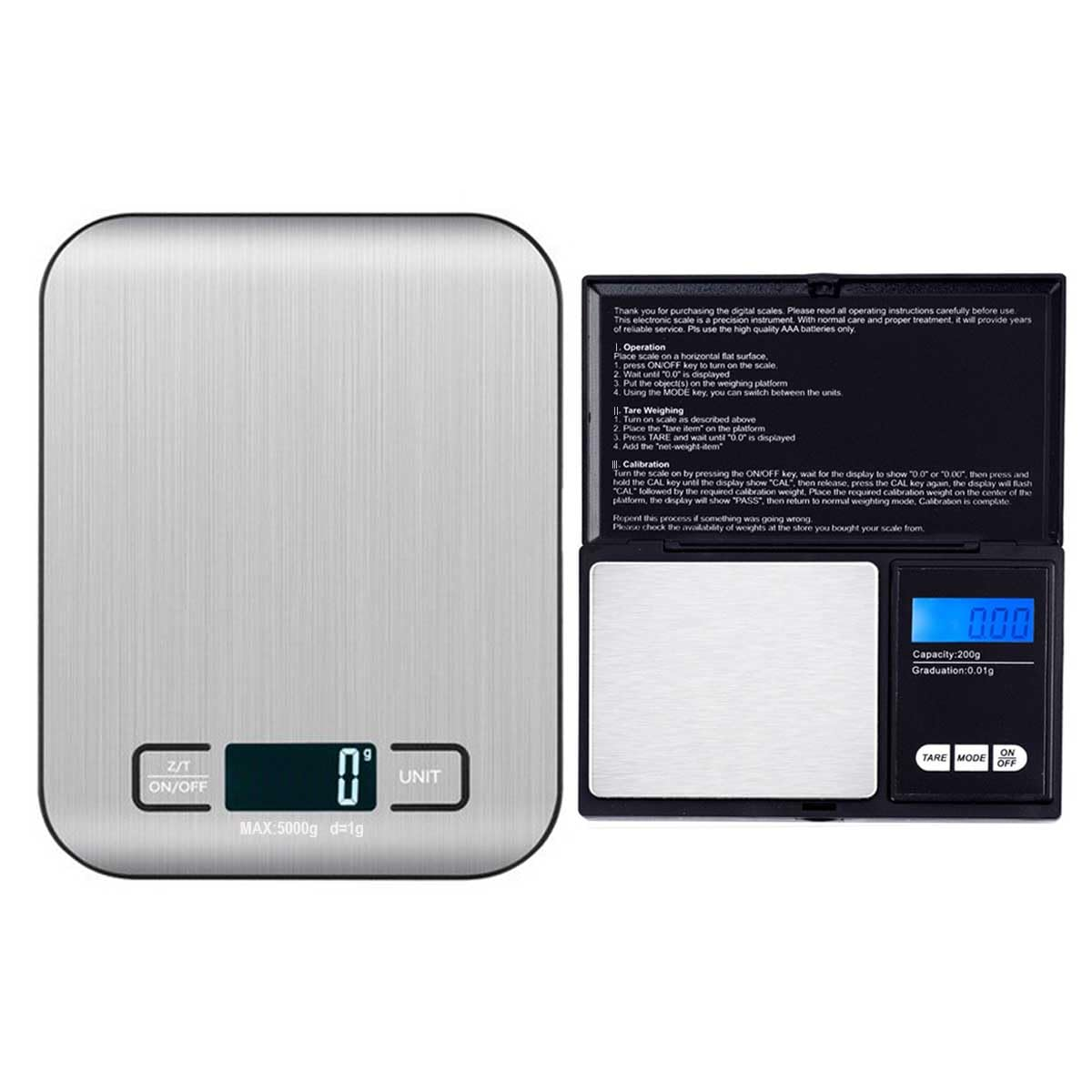Digital Scale Set,11Lb,5Kg/1G,200G/0.01G,With 50G Calibration Weight,Kitchen Scale,Food Scale,Large Weighing Pans and High-Precision Solutions,Battery Included,Soft Tape Included(150Cm/60Inch) image number 6