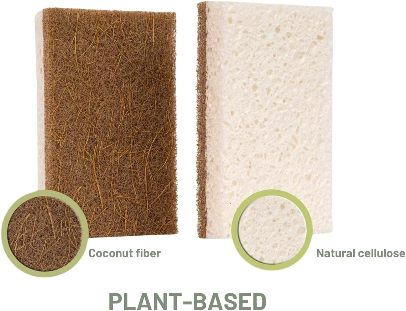 12 Pack Natural Kitchen Sponge - 12 Pcs Plant Based Sponge - Biodegradable Compostable Cellulose and Coconut Scrubber - Pack of 12 Eco Friendly Sponges for Dishes, Kitchen, Bathroom, Household -BRELTY image number 6
