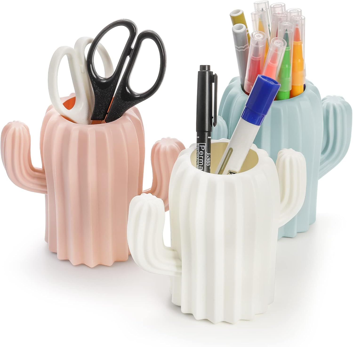 AVLA 6 Pack Plastic Pencil Holders, Cactus Pen Holder Cup, Cute Desktop Pencil Storage Container, Cosmetic Makeup Brush Holder, Desk Office Pen Organizer for Girls, Women,Classroom, Home, School image number 5