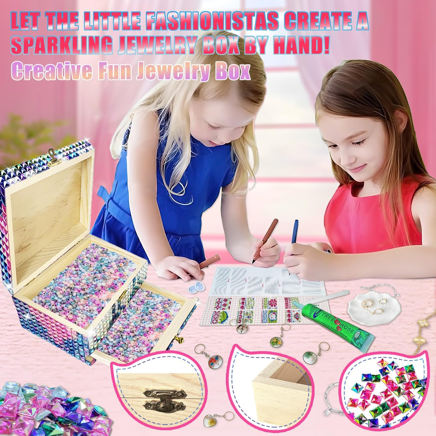 DECOJOY DIY Jewelry Box for Girls 8-12 Yrs Old, Ages 6 7 8 9 10 Year Old Girl Birthday Gift Idea, Christmas Crafts for Girls 8-10, Diamond Arts Gem Boxes Kit and Crafts for Kids, Teens image number 5
