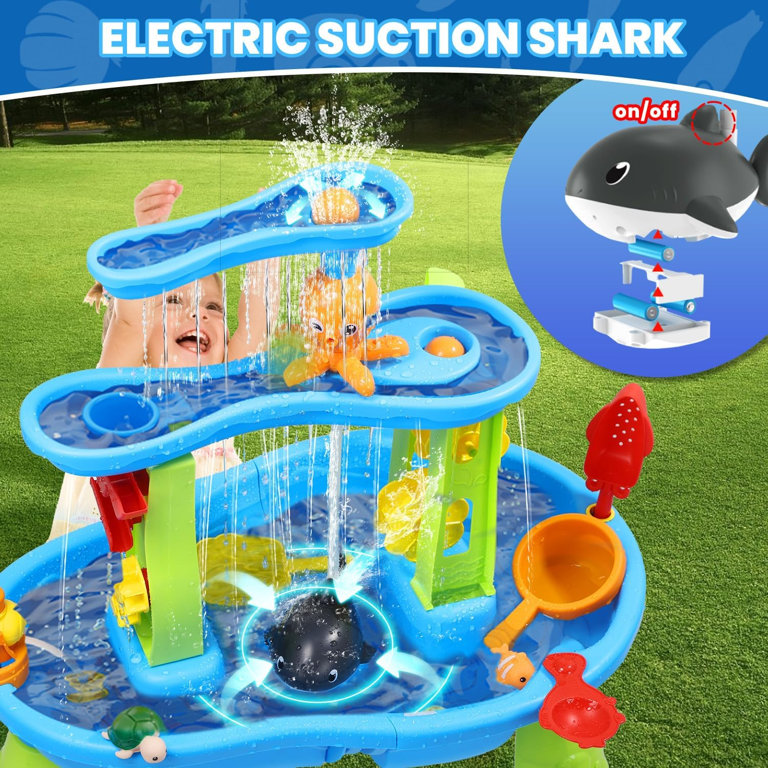 Skirfy Water Table with Water Pump for Toddlers Kids, 3-Tier Outdoor Sand and Water Play Water Activity Tables Beach Toys for outside Backyard for Toddlers Age 3-5