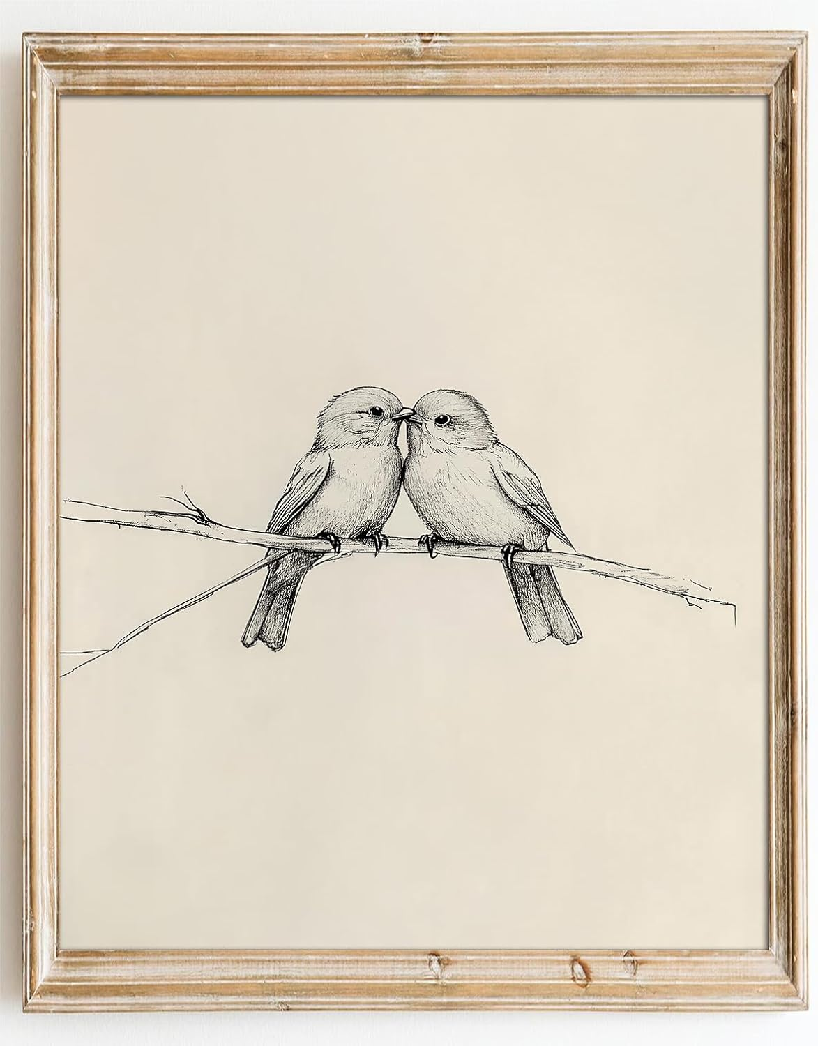 Kizbok Neutral Bird Wall Art Prints, Vintage Birds in Love on a Branch Canvas Painting Prints for Wall Decor, Bedroom Wall Decor Bird Sketch Drawing Art Pictures for Farmhouse Decor, Rustic Vintage